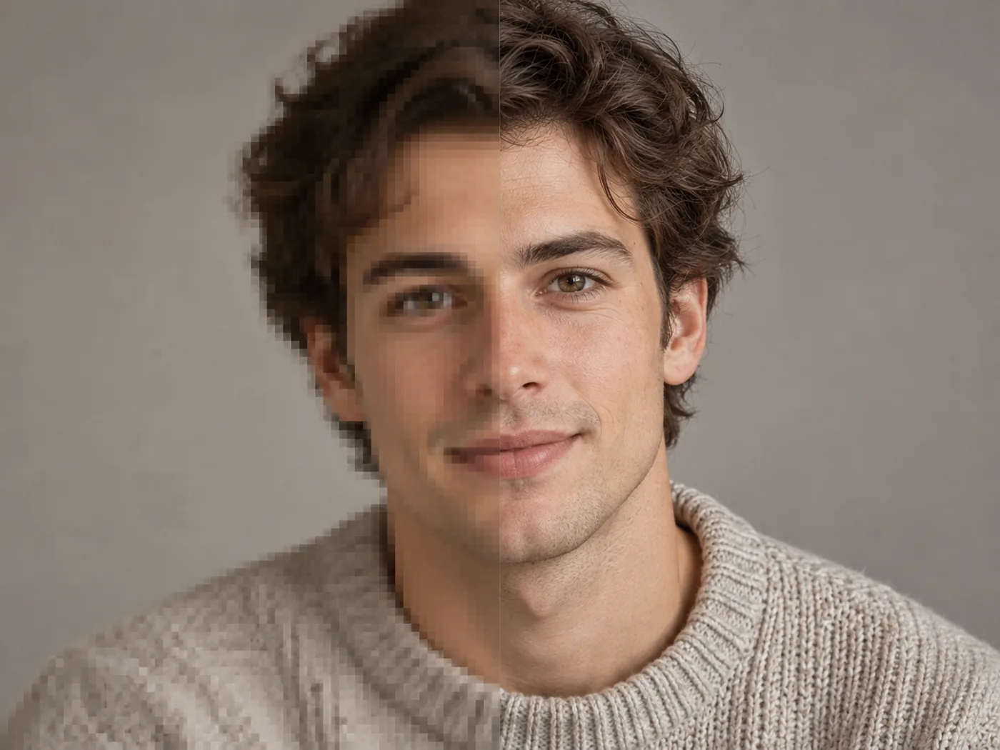 AI image upscaler re-rendering a portrait at 4K while the face stays recognisable