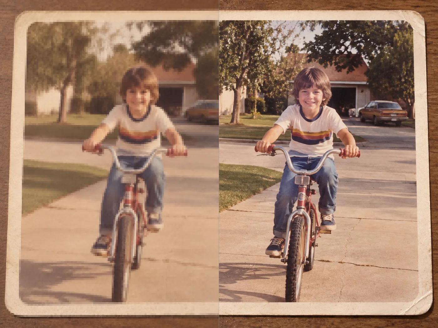 Old low-resolution scan upscaled online with the Phevo AI image upscaler