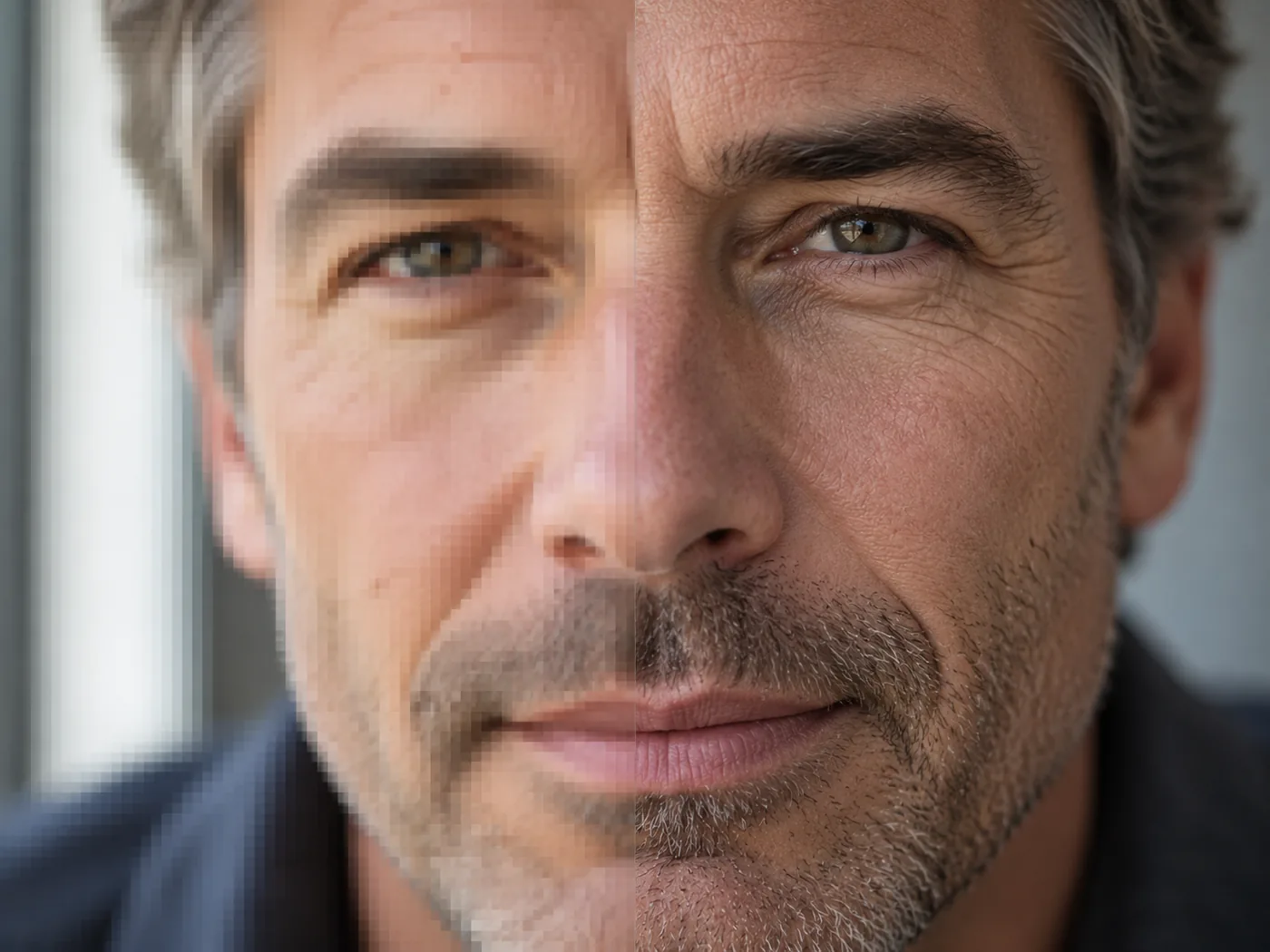Upscaled photo keeping real skin texture instead of a smoothed plastic look