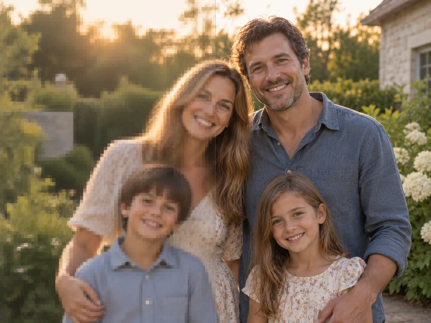 AI image upscaler result for enlarge a family photo for framing