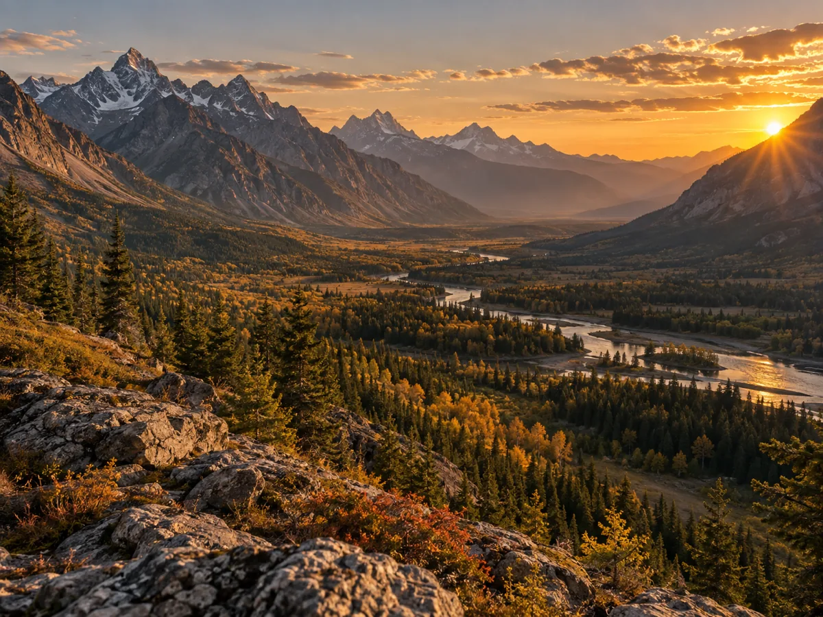 A wide landscape render shown at full resolution with fine detail held in the distance