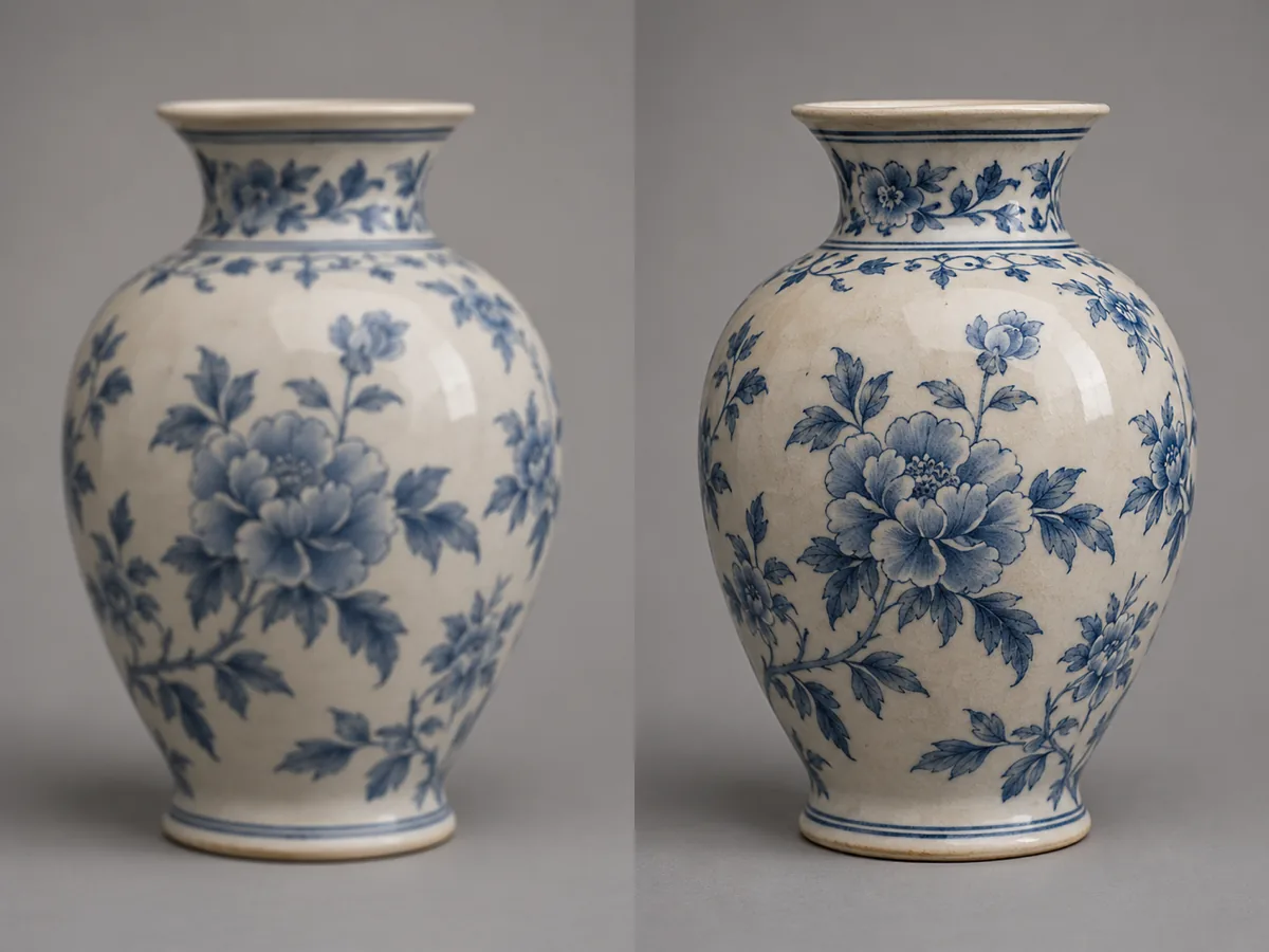Two versions of the same still life side by side, one softer and one finely detailed