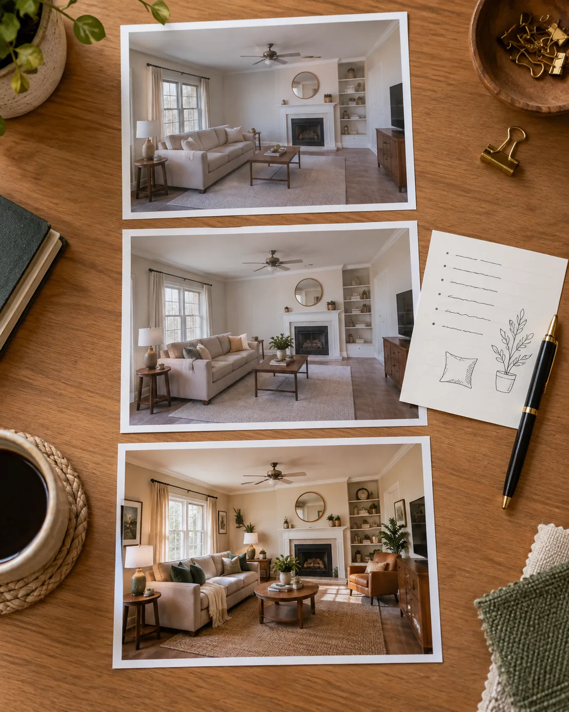 The three stages of a transformation: the uploaded photograph, the typed instruction, and the finished image ready to download