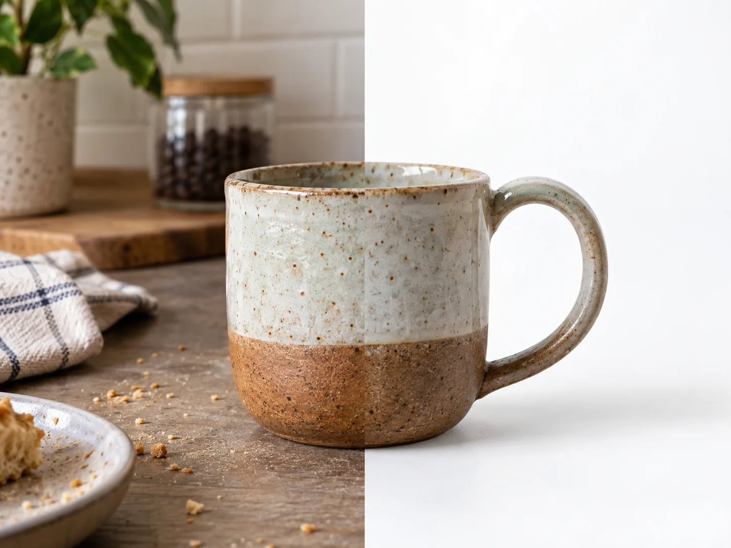 A before and after pair from the Phevo image to image AI showing sell without a studio