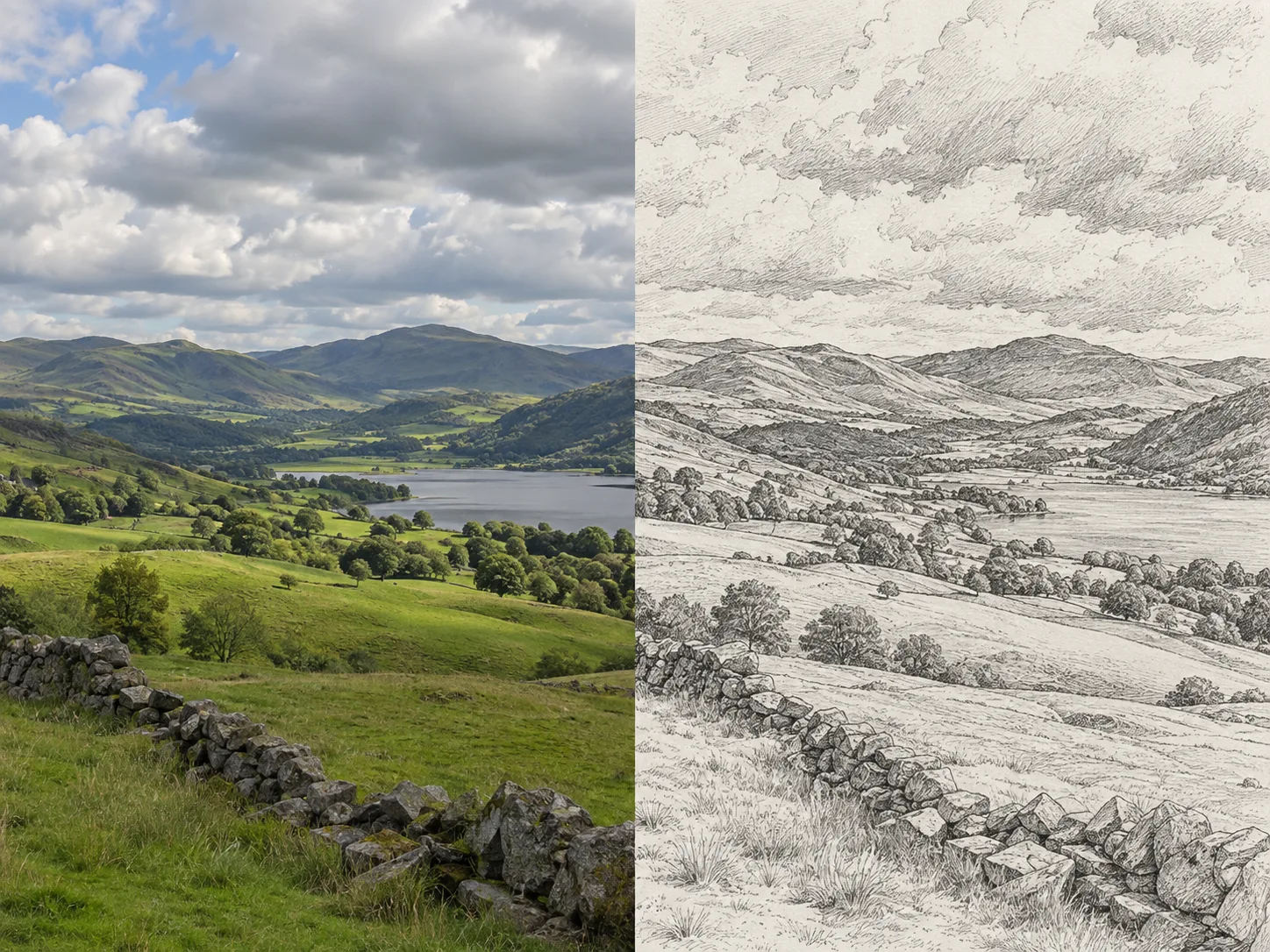 A before and after pair from the Phevo image to image AI showing restyle a photo as artwork